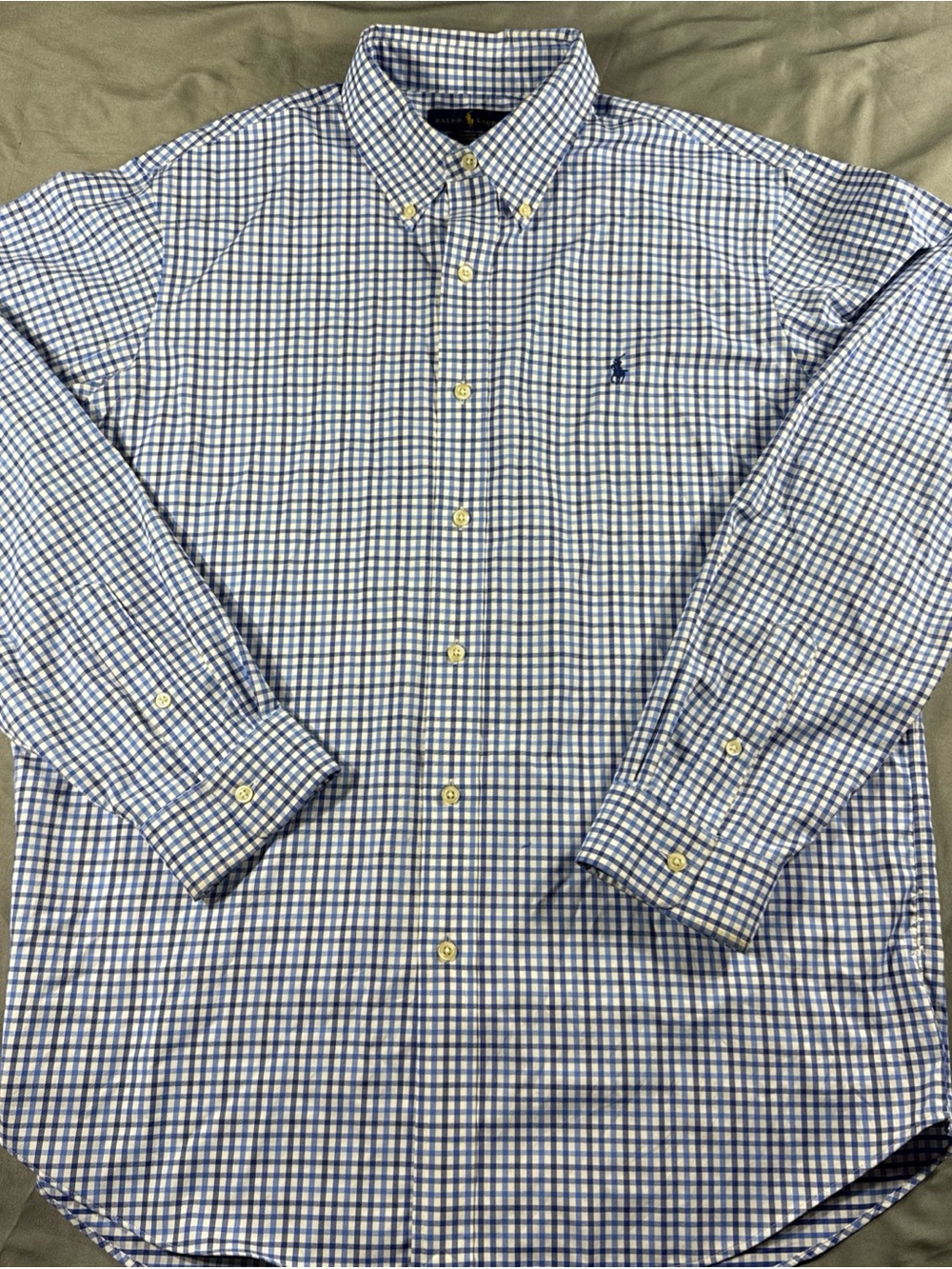 Ralph Lauren Blue and White Gingham Performance Dress Shirt